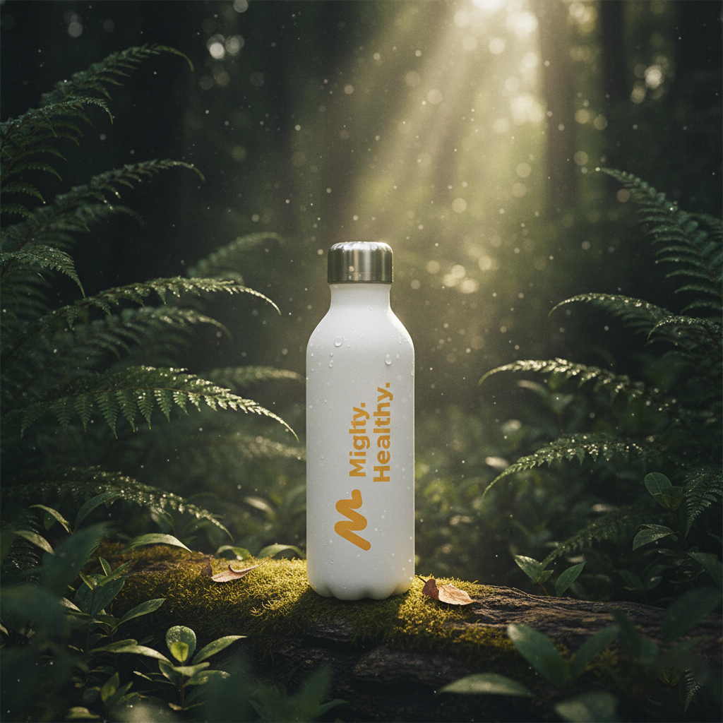 Mighty Healthy branded water bottle